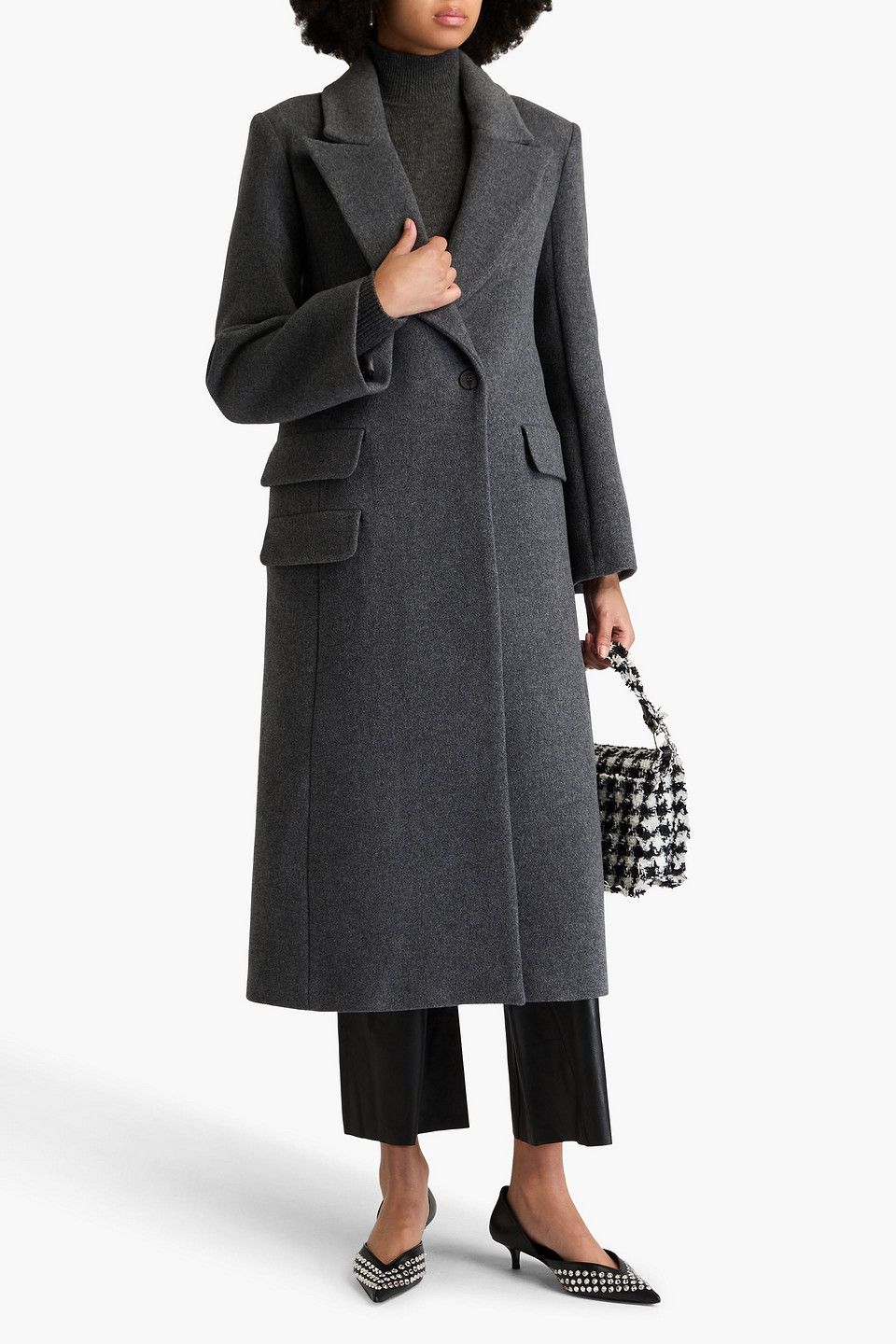 Maje Double-breasted Felt Coat In Anthracite