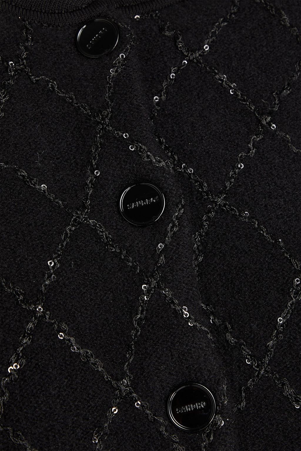 SANDRO Embellished bouclé-knit cardigan