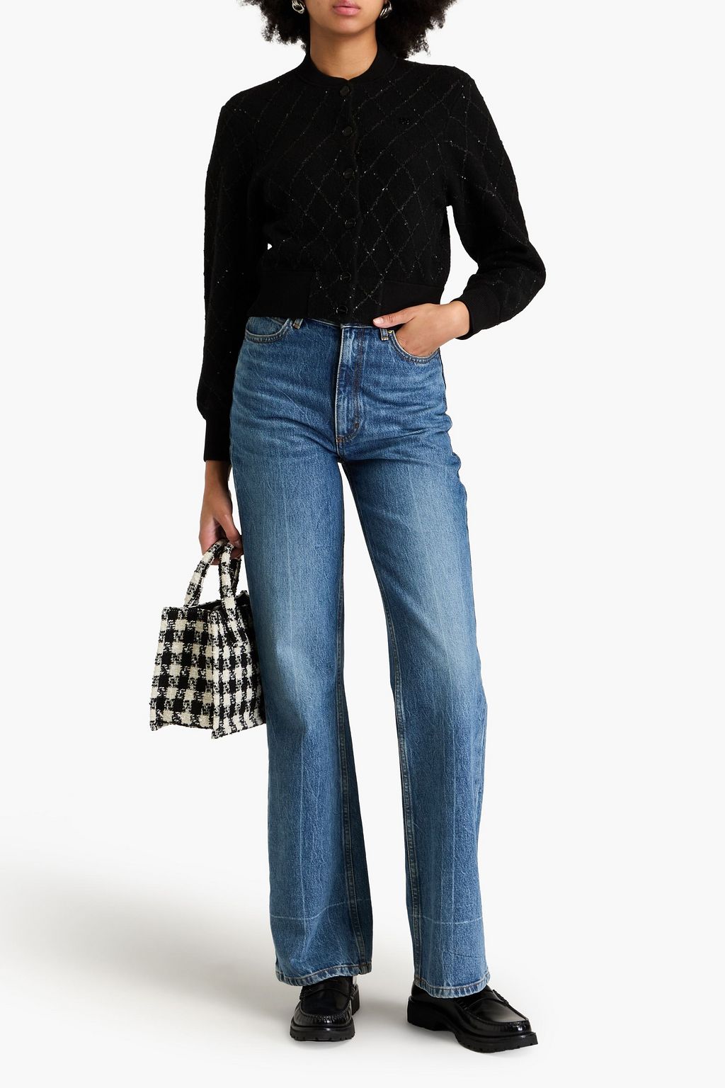 SANDRO Embellished bouclé-knit cardigan