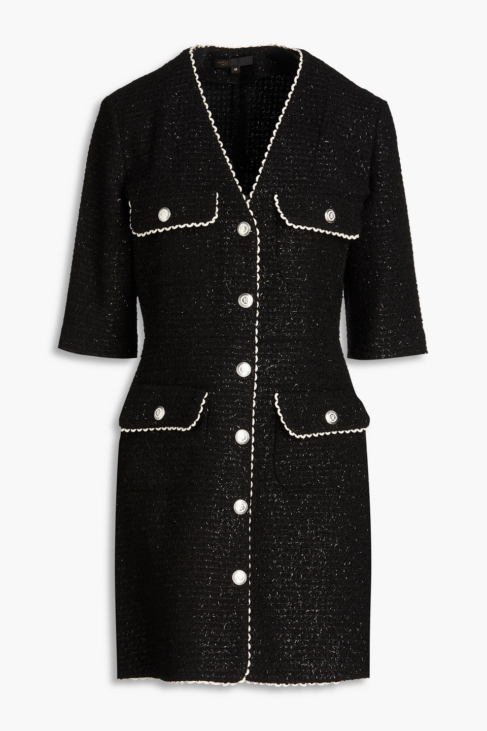 Maje Two-tone Metallic Tweed Mini Dress In Black