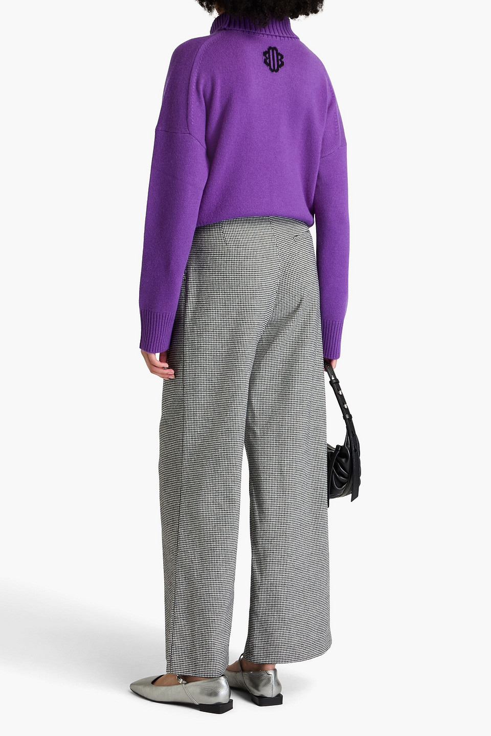 Maje Pleated Houndstooth Wide-leg Pants In Black