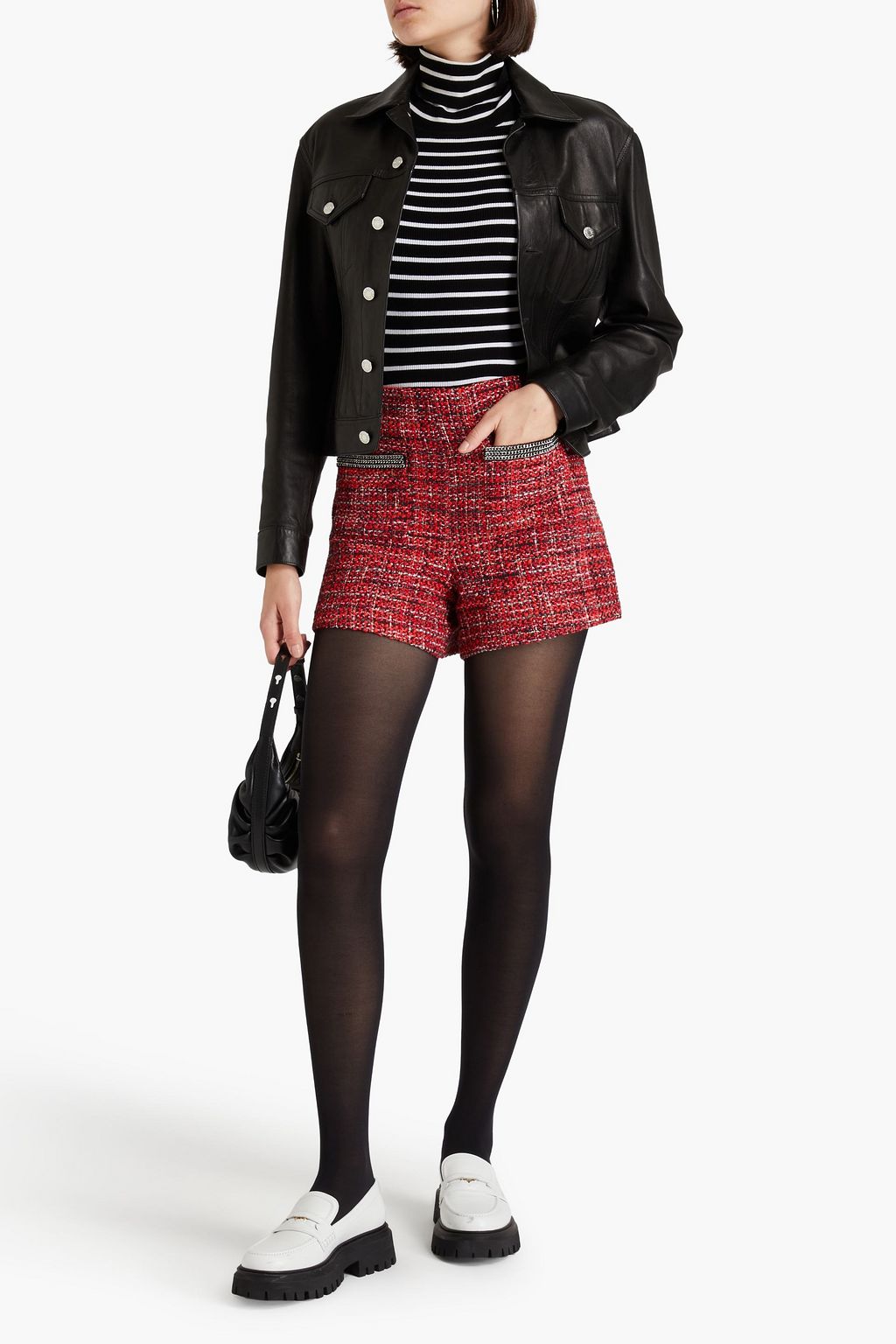MAJE Chain-embellished metallic tweed shorts