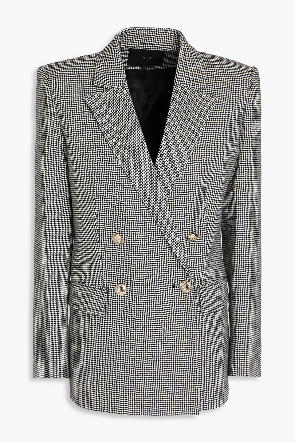 Maje Doppelreihiger Blazer Aus Tweed Mit Hahnentrittmuster In Schwarz