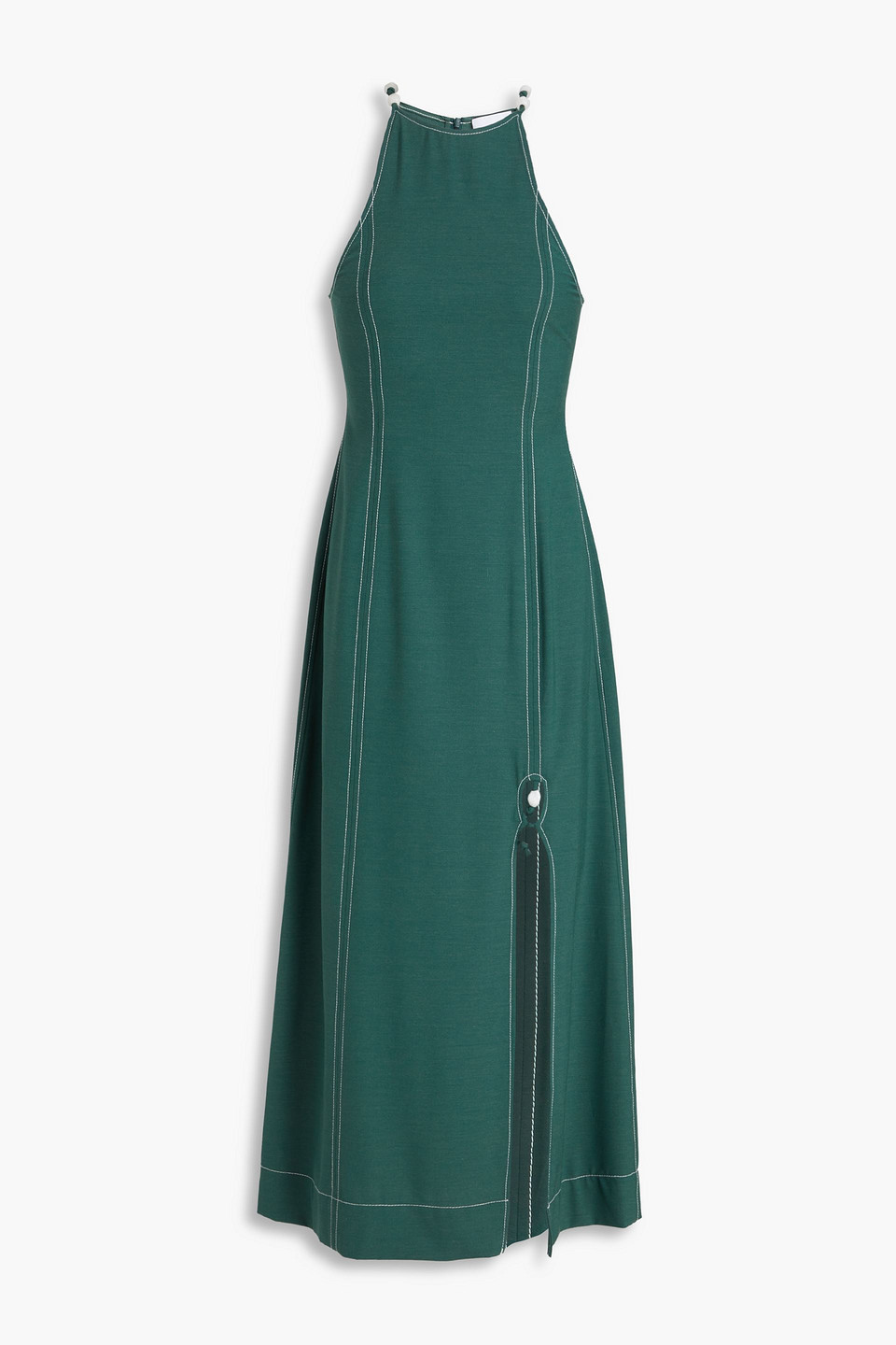 Ganni Bead-embellished Woven Midi Dress In Forest Green