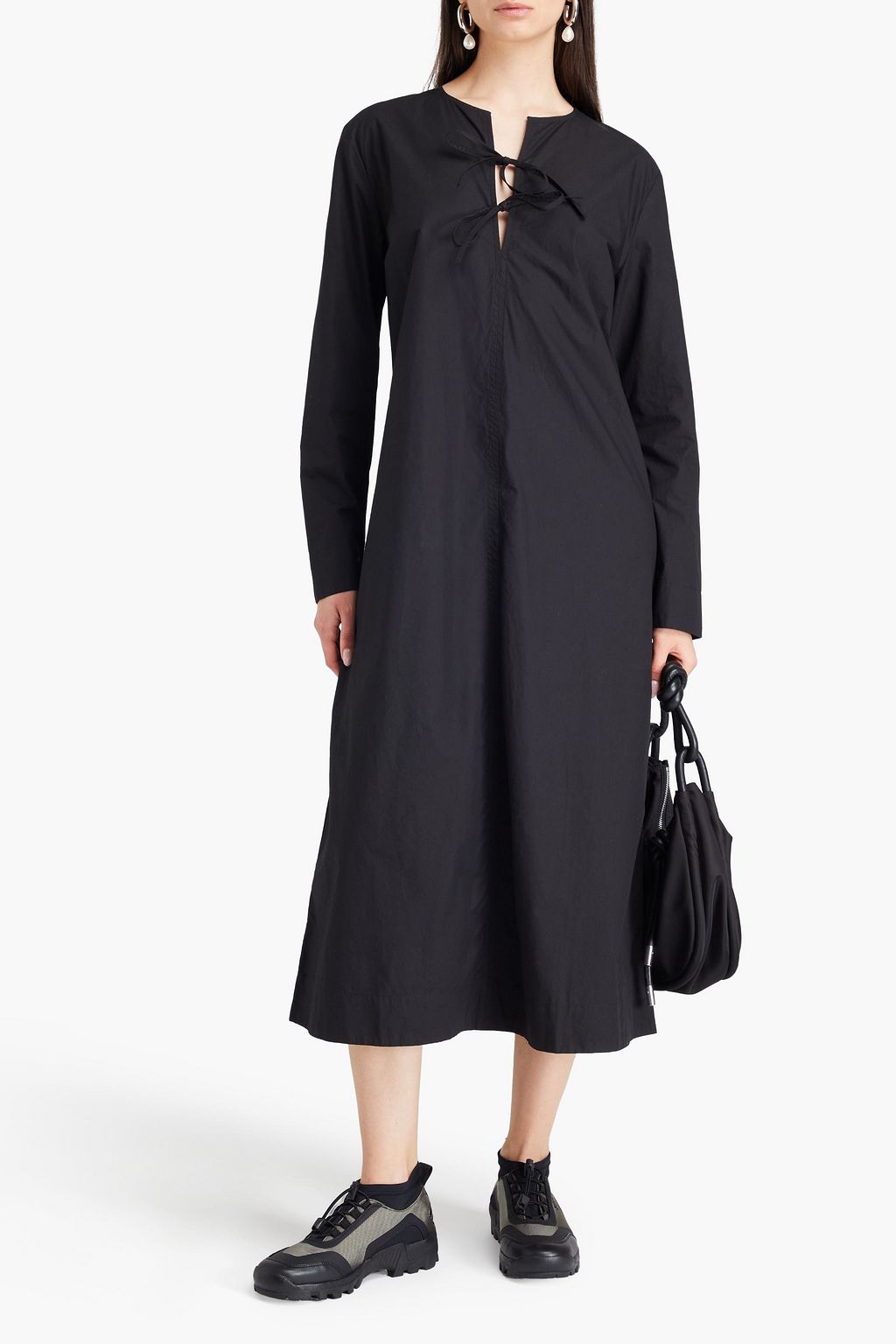 GANNI Tie-front cotton-poplin midi dress