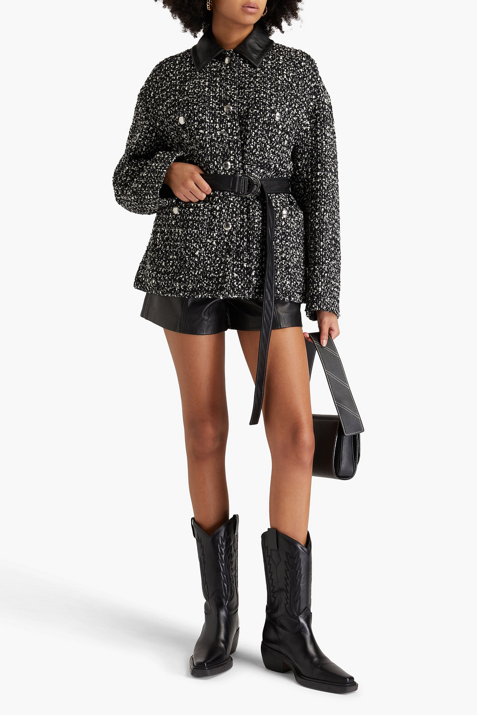  Maje - Jacke Aus Bouclé-tweed Mit Gürtel - Schwarz - Fr 36 
