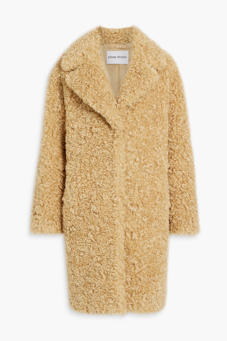 Stand Studio Tan Camille Cocoon Faux-fur Coat In Beige