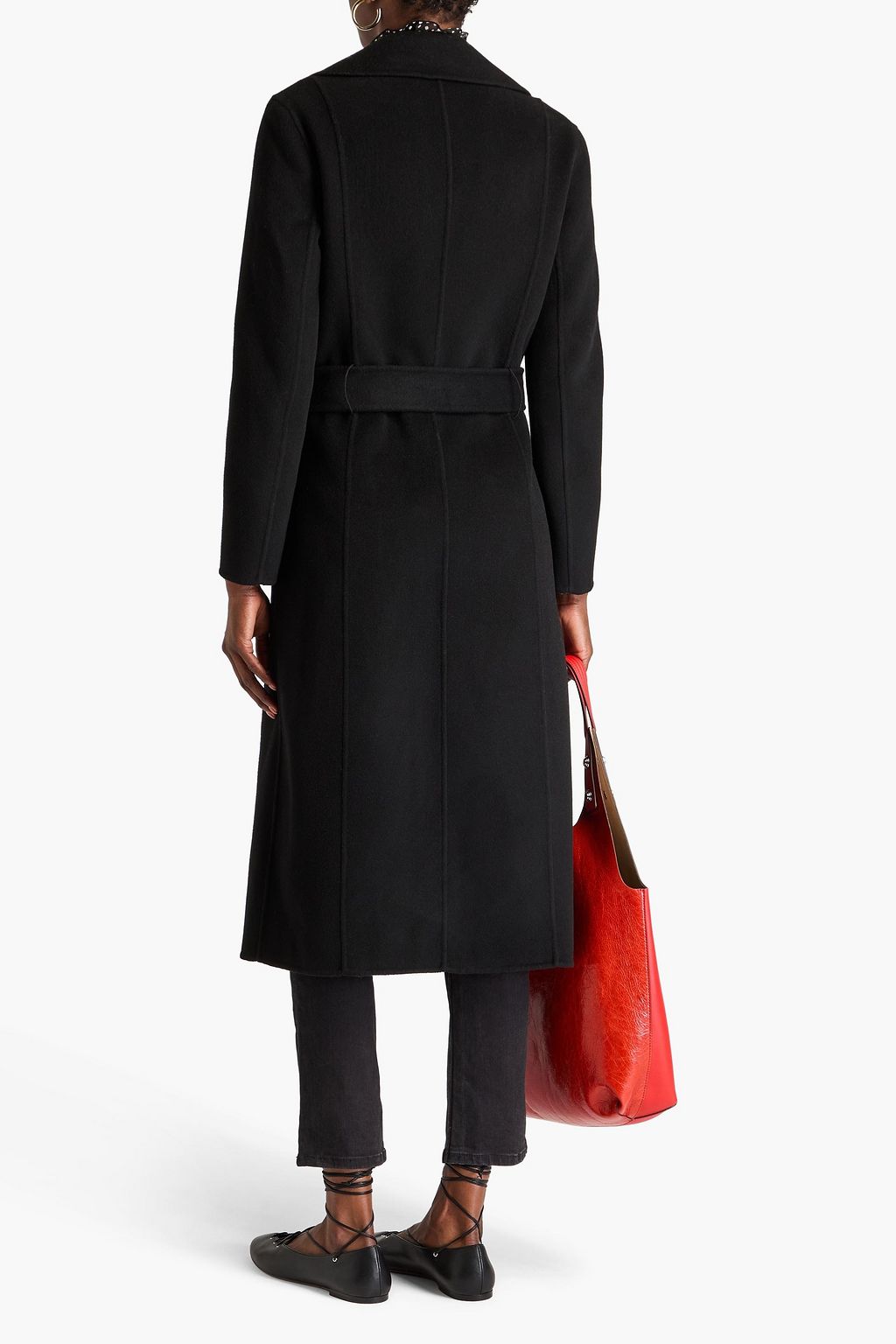 MAJE Belted wool-blend felt coat