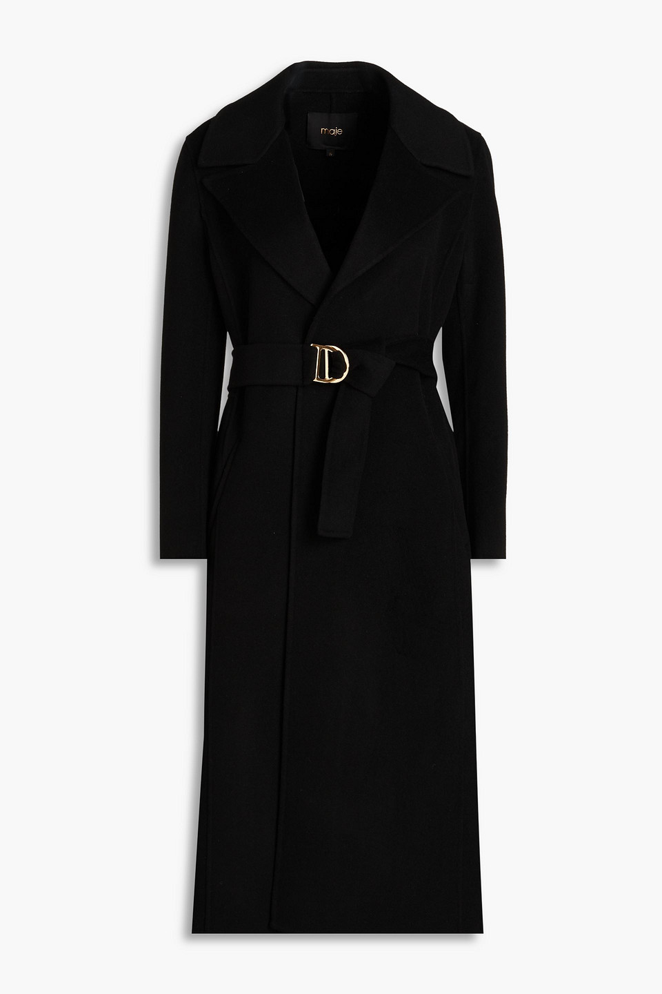 Maje Belted Wool-blend Felt Coat In Black