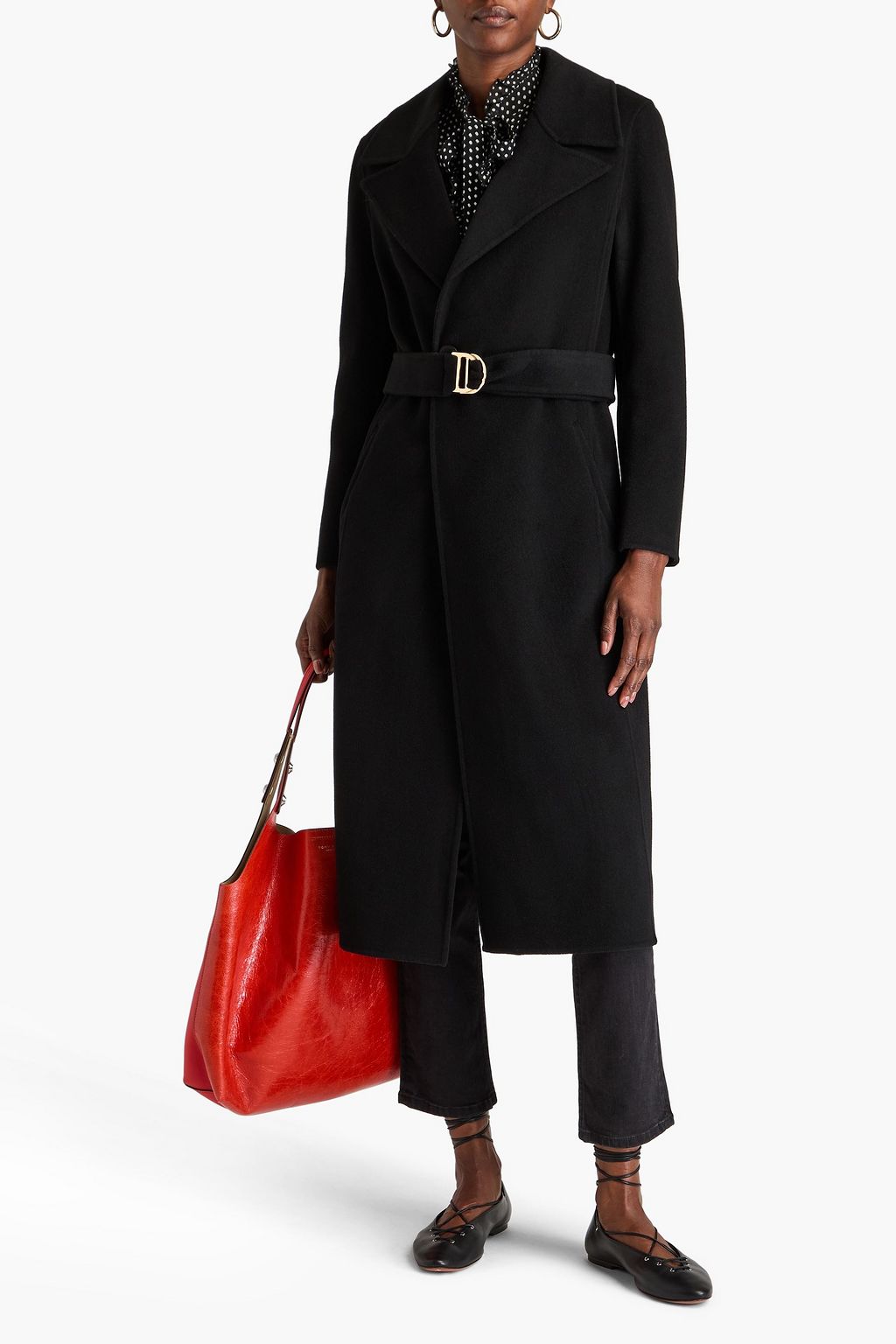 MAJE Belted wool-blend felt coat