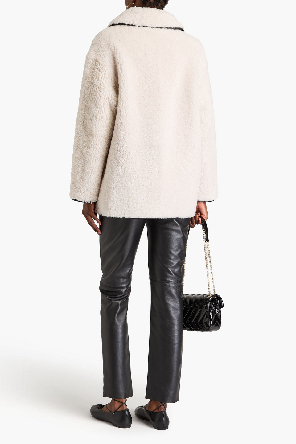  Maje - Leather-trimmed Shearling Jacket - White - Fr 38 