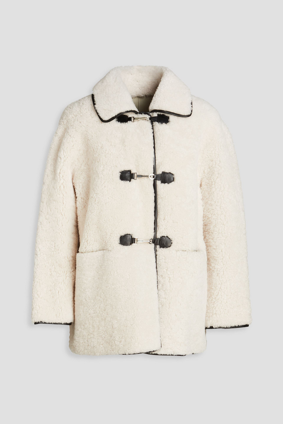 Maje Leather-trimmed Shearling Coat In White