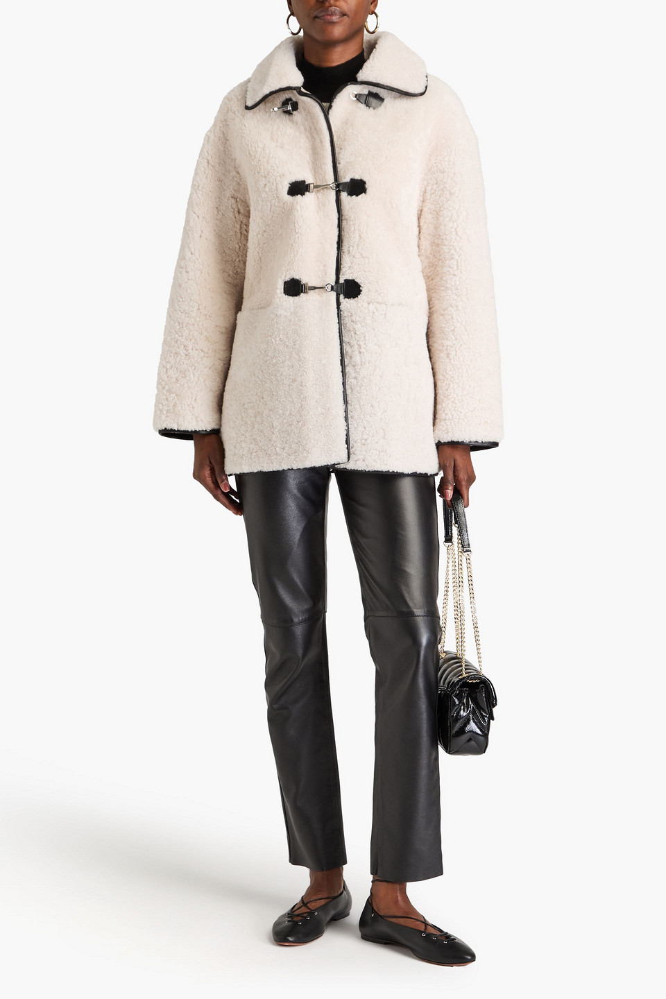  Maje - Leather-trimmed Shearling Jacket - White - Fr 38 