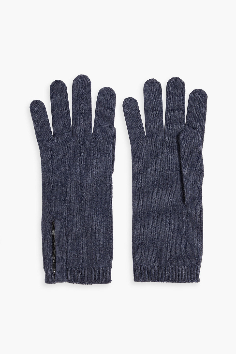 Brunello Cucinelli Bead-embellished Cashmere Gloves In Storm Blue