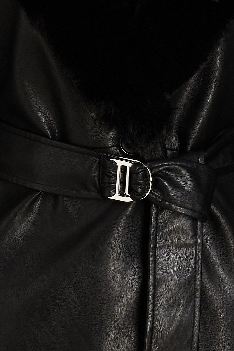 Maje Belted Faux Leather Coat In Black