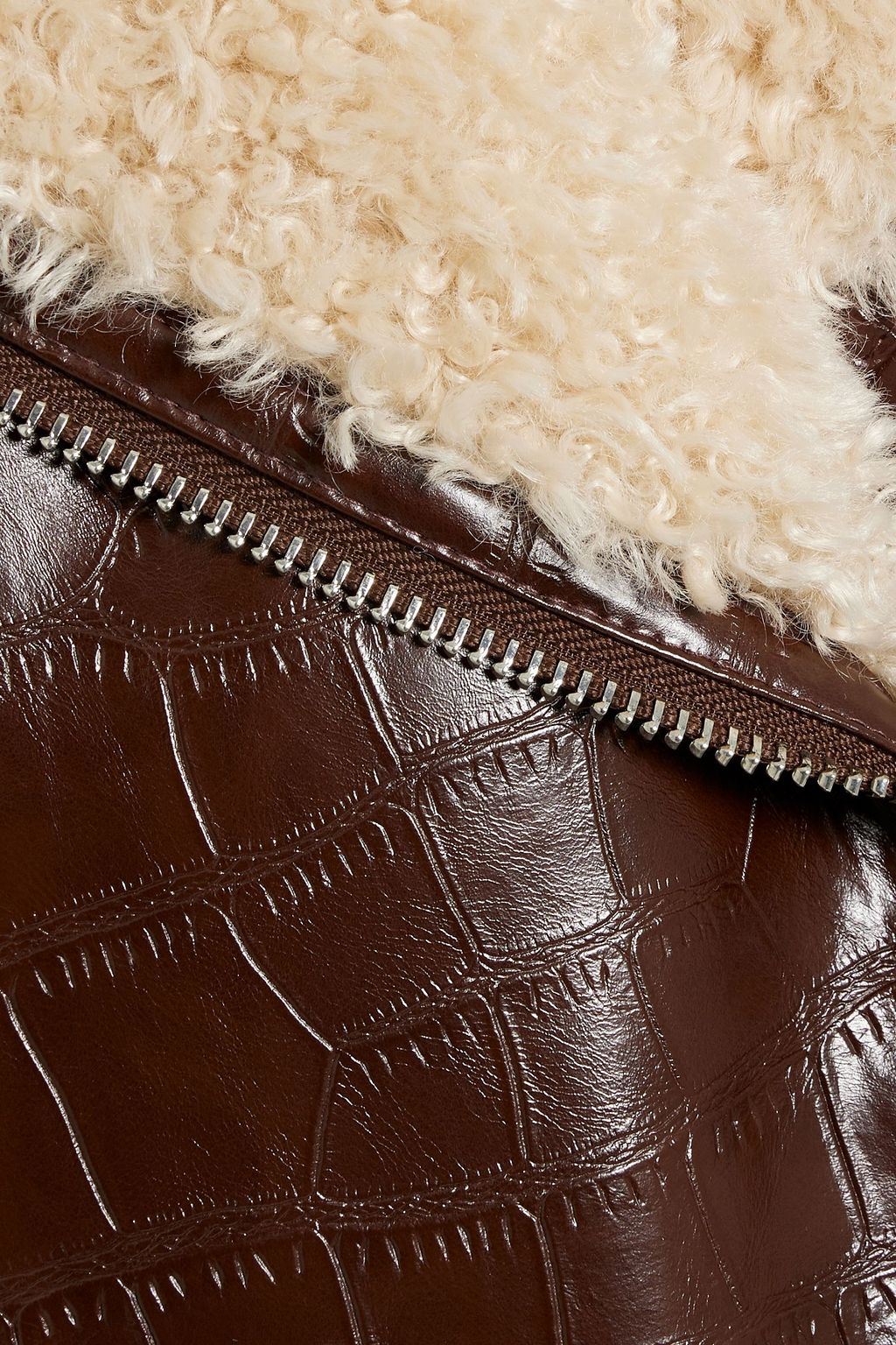 STAND STUDIO Johanna faux croc-effect leather and faux shearling biker jacket