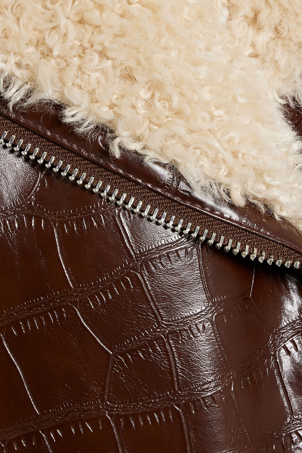STAND STUDIO JOHANNA FAUX CROC-EFFECT LEATHER AND FAUX SHEARLING BIKER JACKET