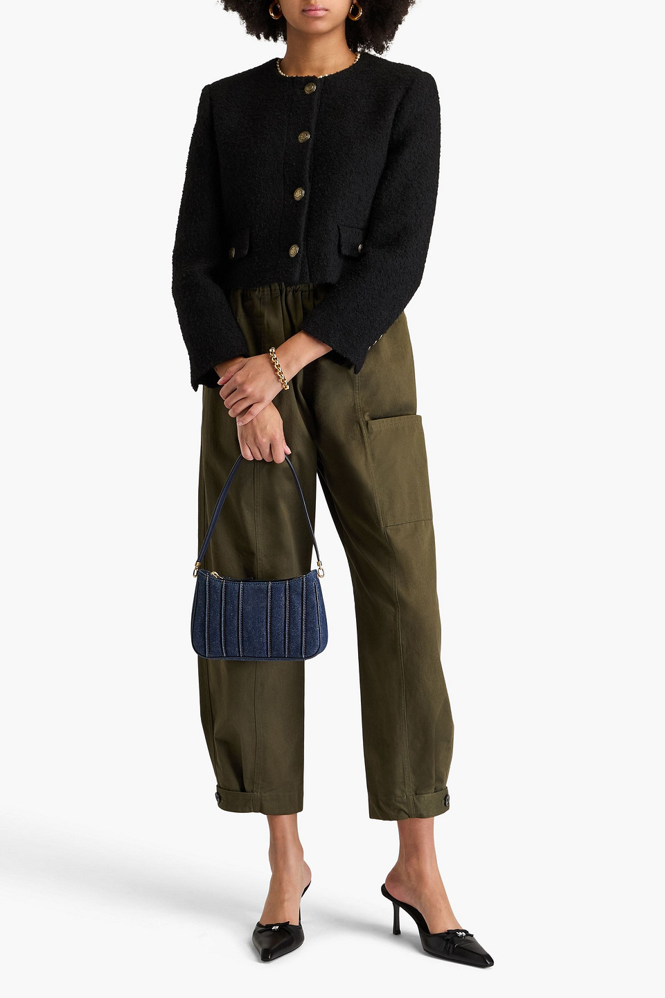 Sandro Cropped Bouclé-tweed Jacket In Black