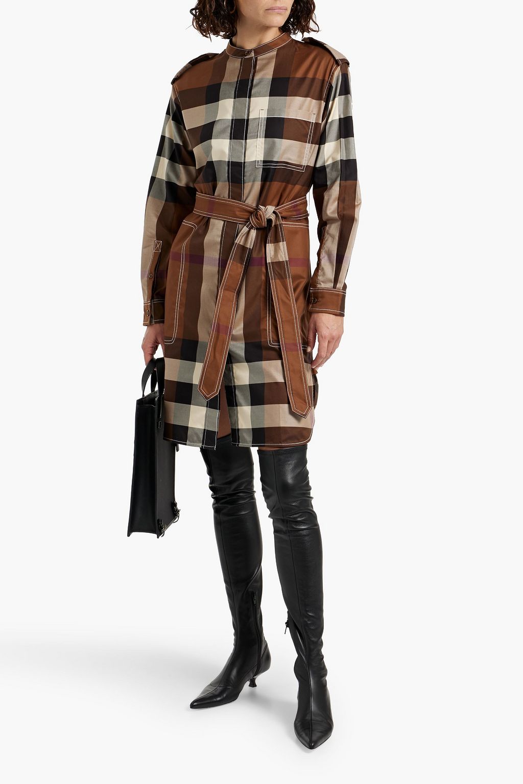 BURBERRY Checked cotton-twill mini shirt dress