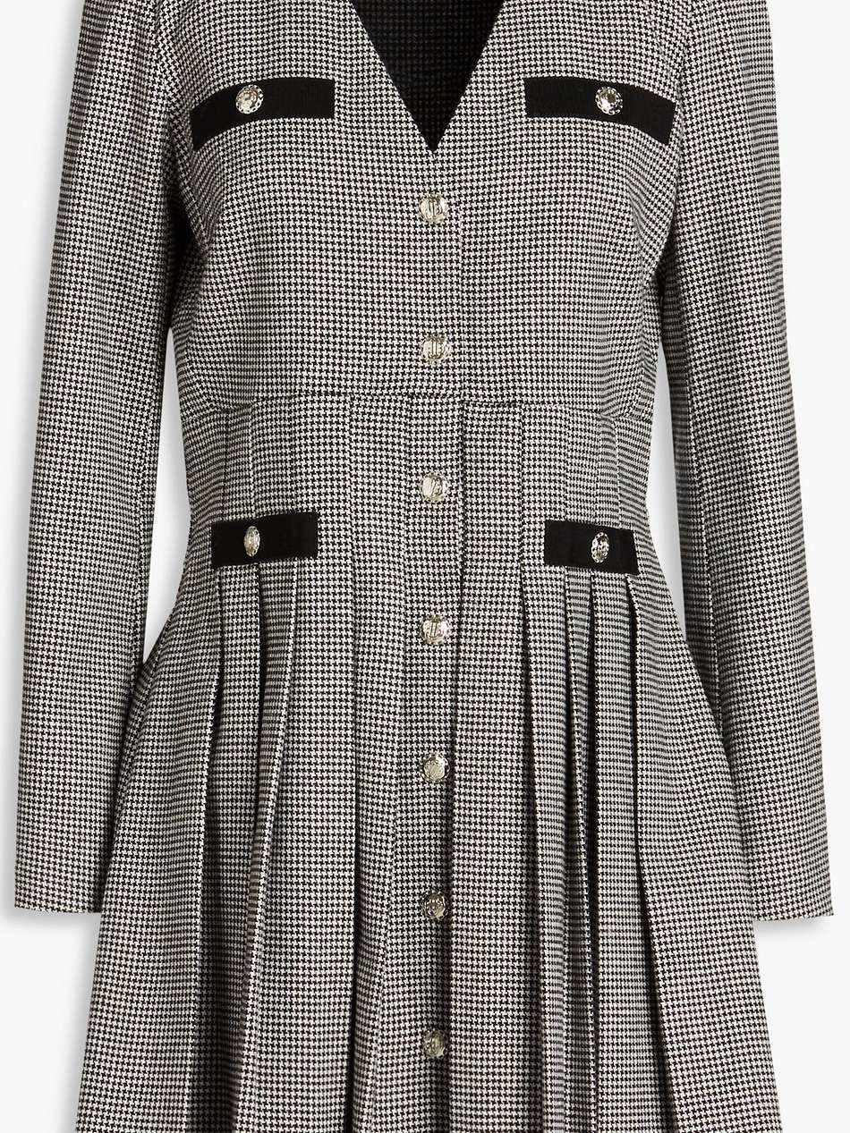 pleated houndstooth jacquard mini dress