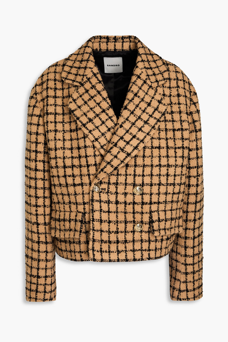 Sandro Checked Bouclé Blazer In Brown