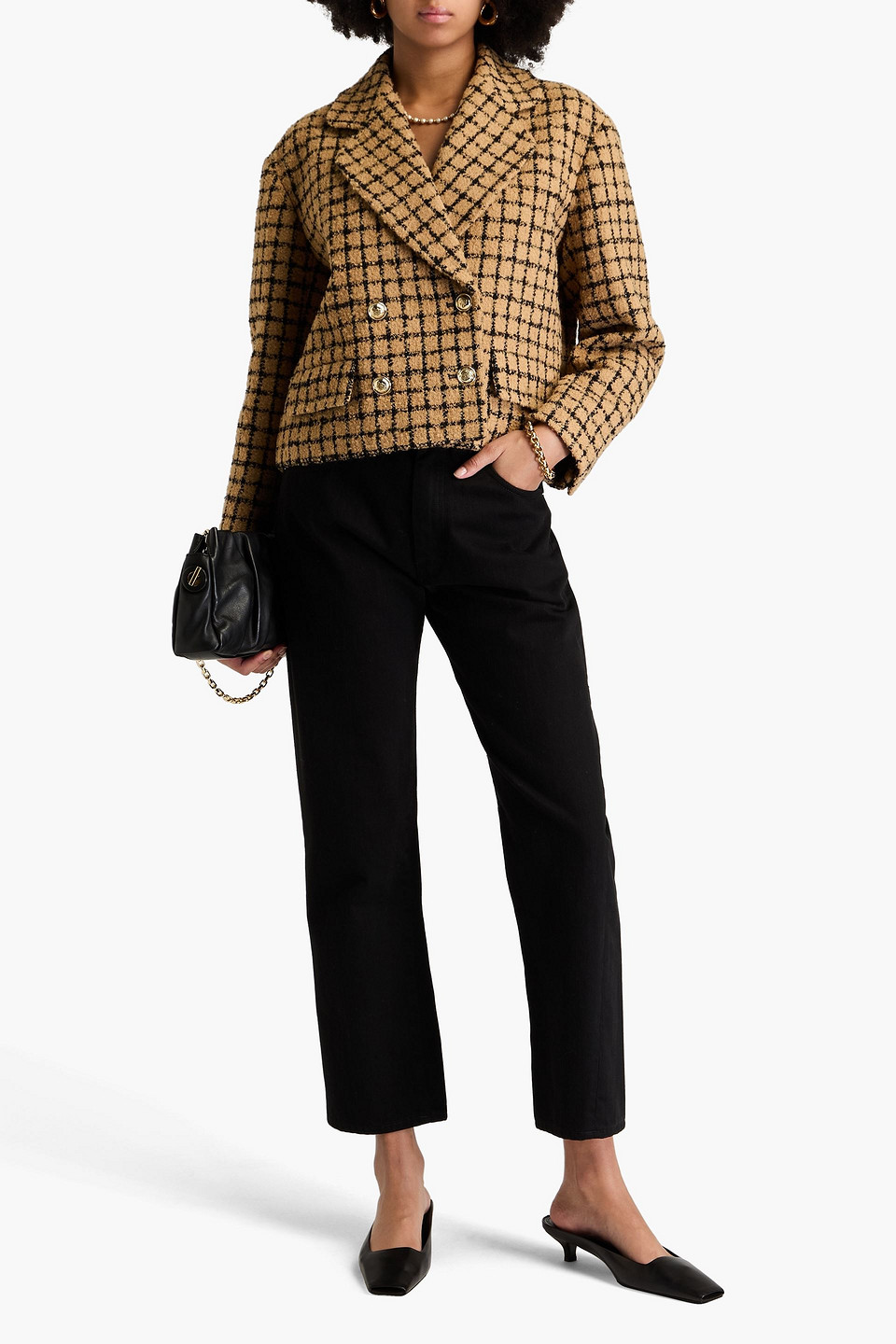 Sandro Checked Bouclé Blazer In Beige