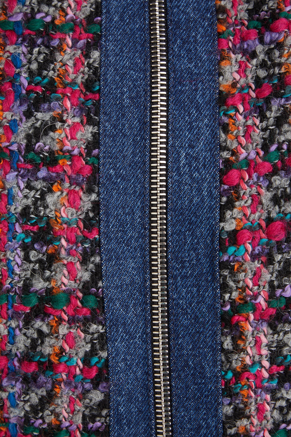 Sandro Denim-trimmed Tweed Mini Dress In Fuchsia