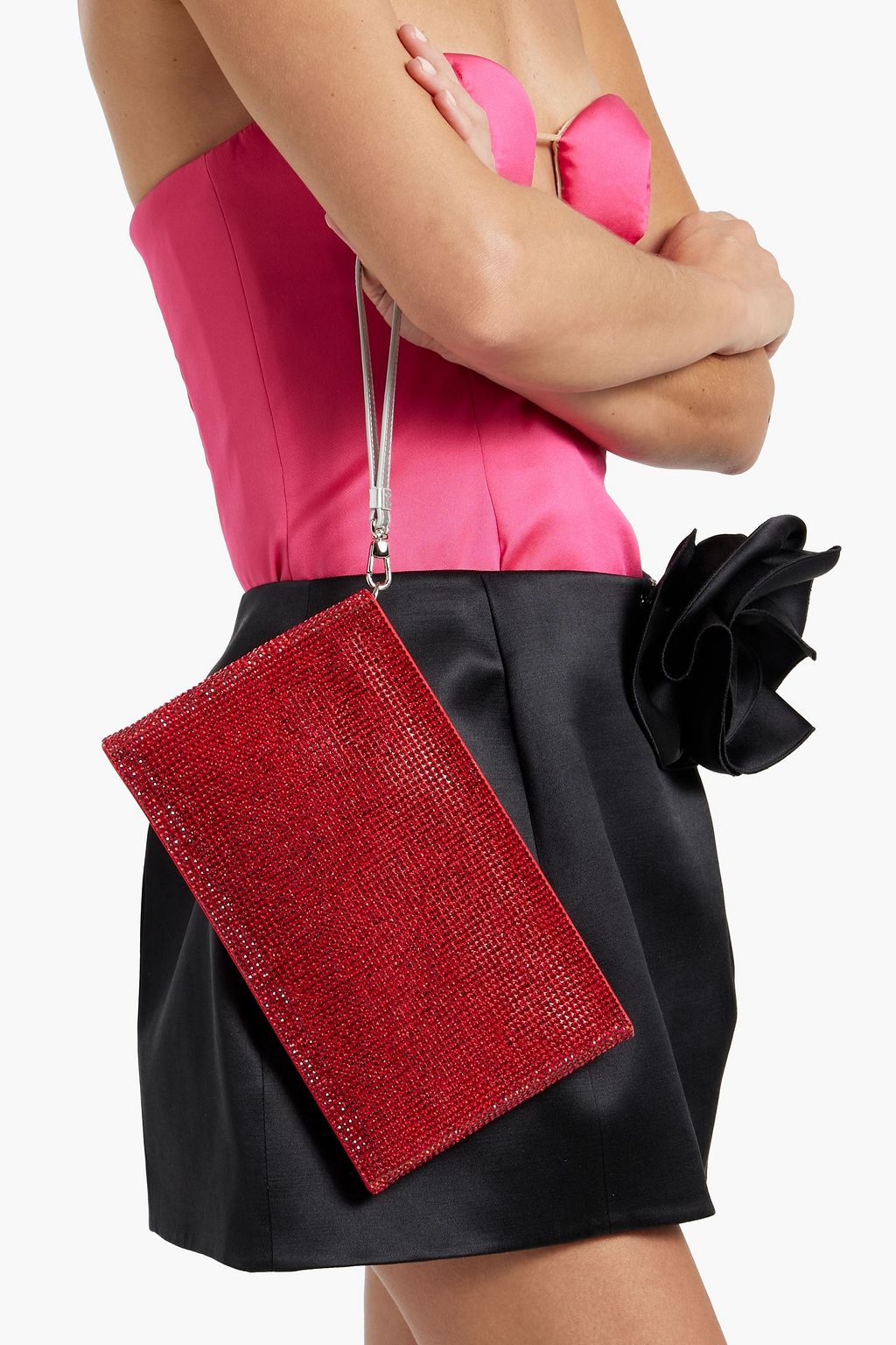 JUDITH LEIBER COUTURE 크리스털 장식 새틴 파우치