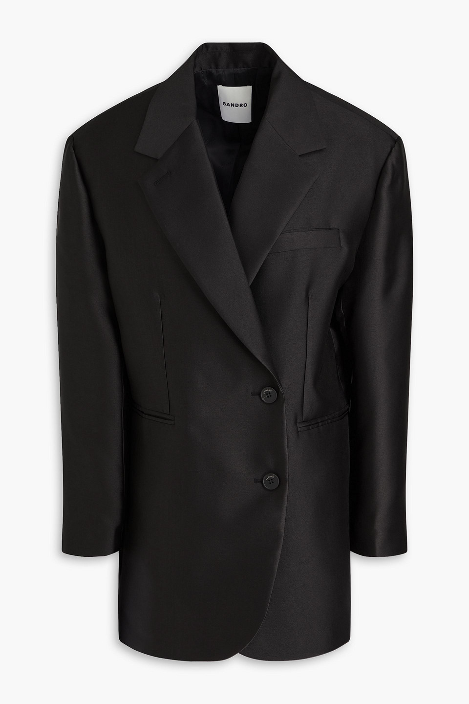 Sandro Double-breasted Satin-twill Blazer In Black