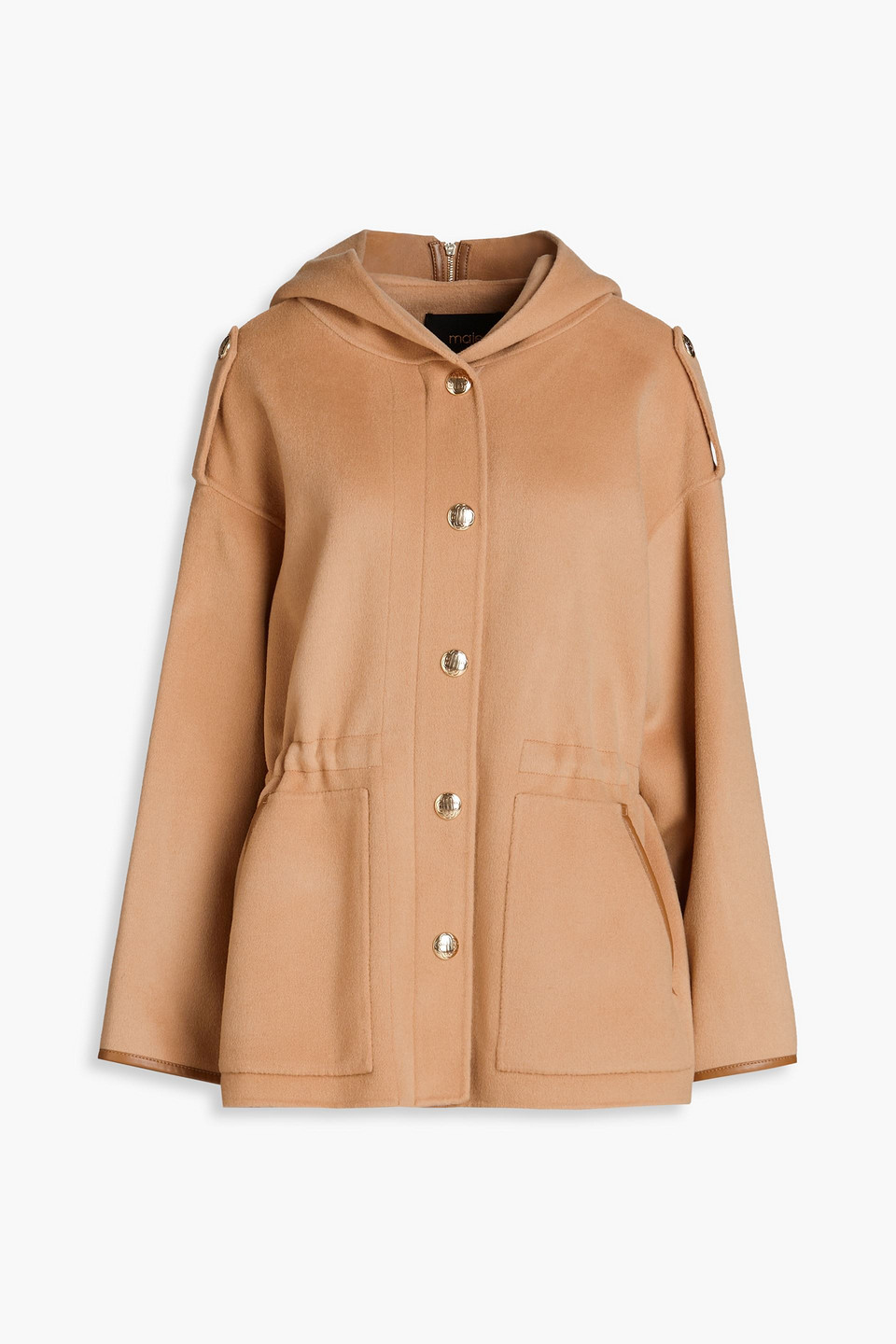 Maje Brushed Wool-blend Felt Hooded Coat In Camel