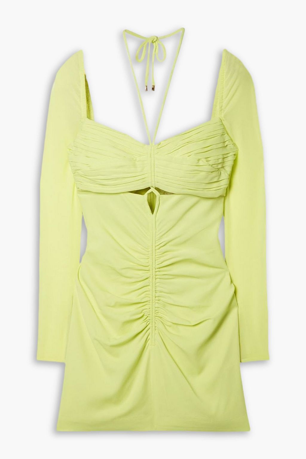 Cutout ruched stretch crepe mini dress light green UK 10