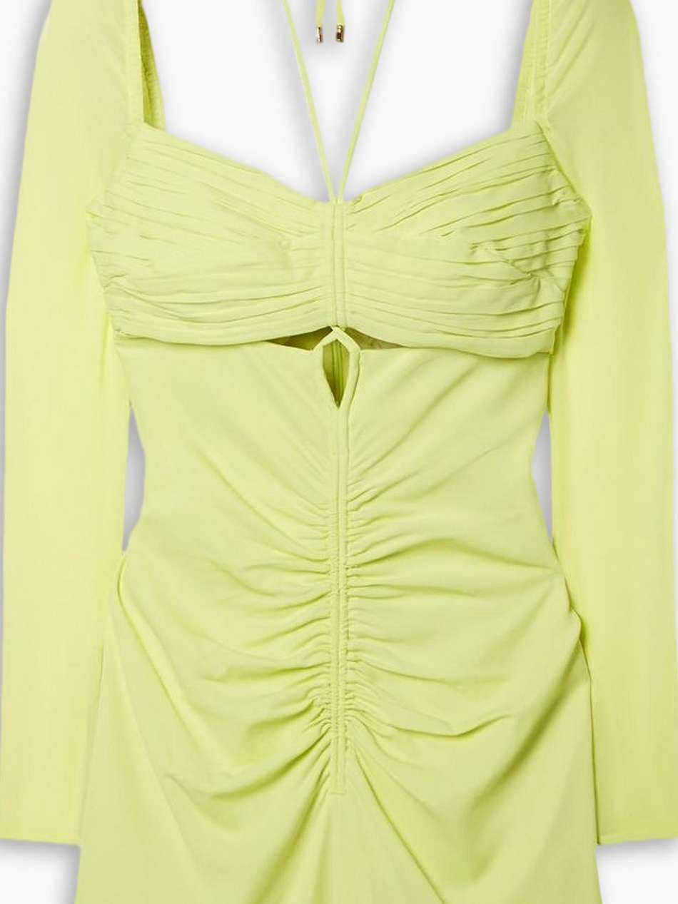 cutout ruched stretch-crepe mini dress