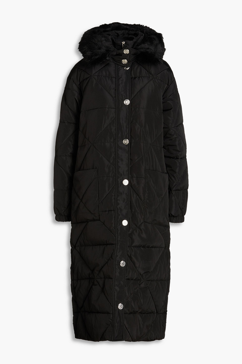 Maje Quilted Shell Hooded Coat In Black