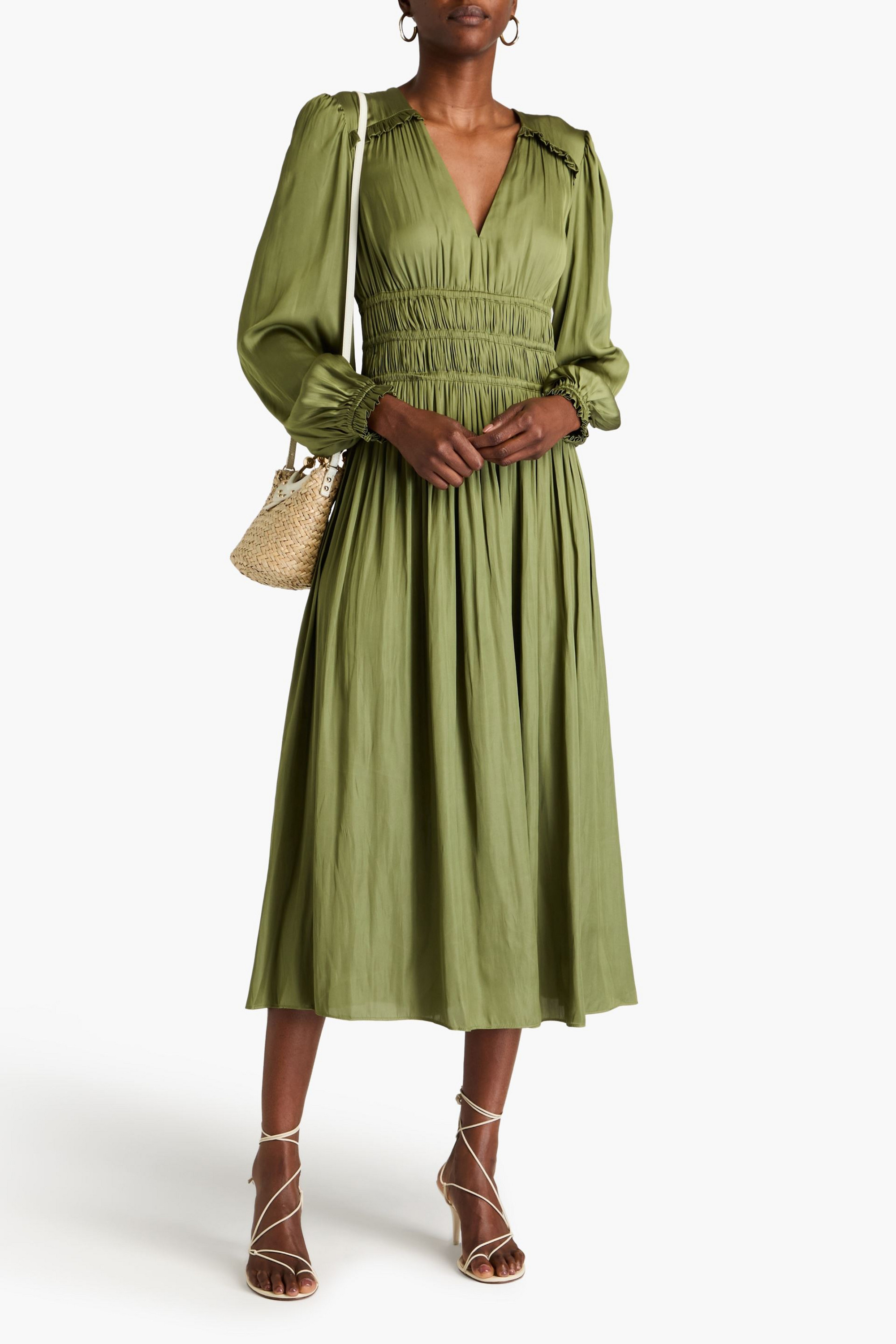 MAJE Shirred satin midi dress