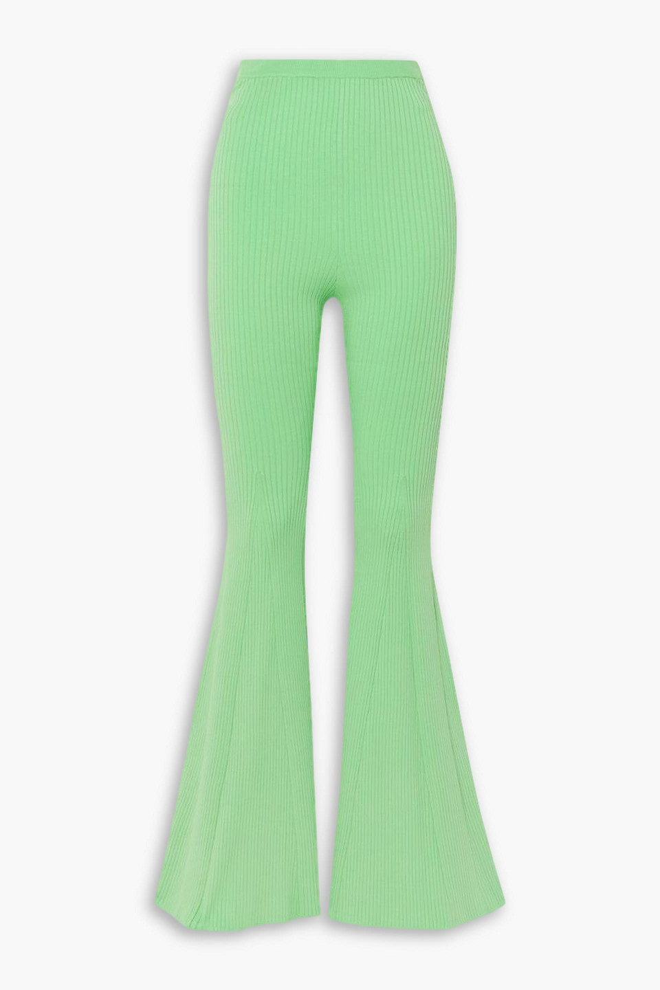 Self-portrait Ribbed-knit Flared Pants In Mint