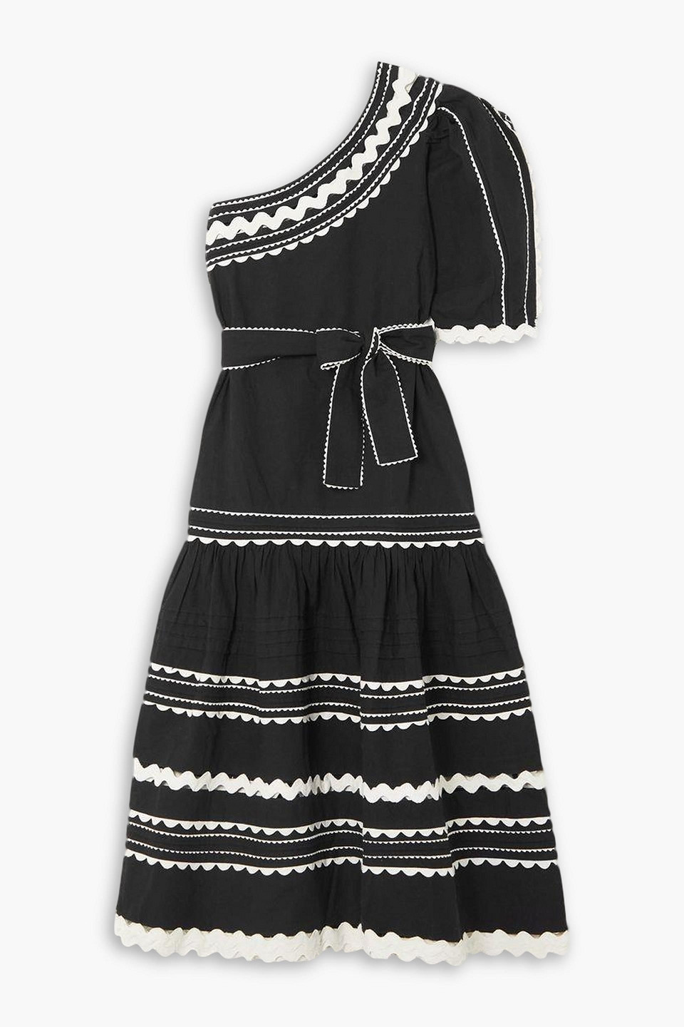 Sea Ryleigh Rickrack-embroidered Cotton Midi Dress In Black