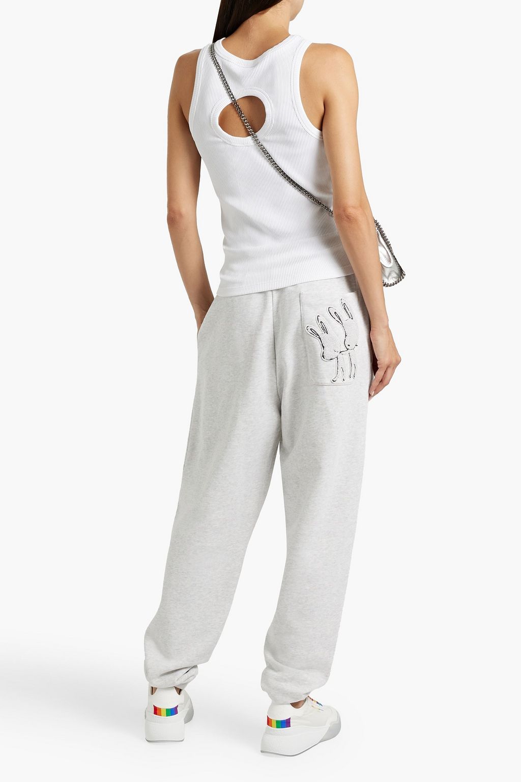 STELLA MCCARTNEY + Yoshitomo Nara appliquéd French cotton-terry track pants