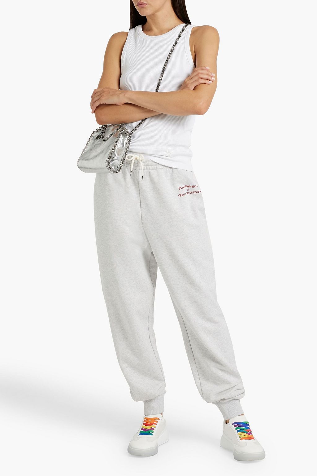 STELLA MCCARTNEY + Yoshitomo Nara appliquéd French cotton-terry track pants