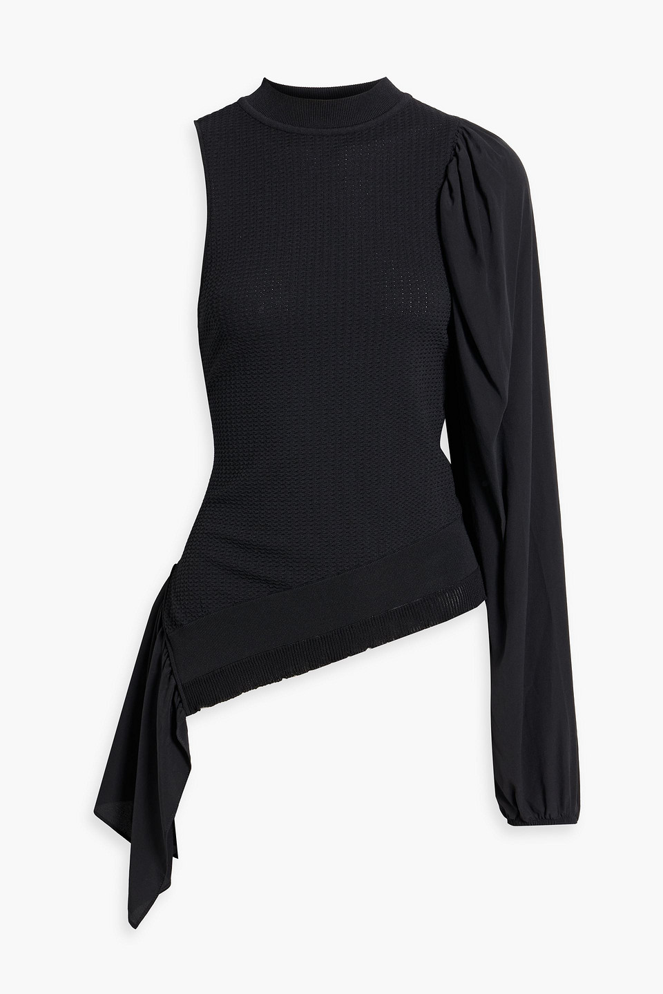 Stella Mccartney Draped Chiffon-paneled Stretch-knit Top In Black