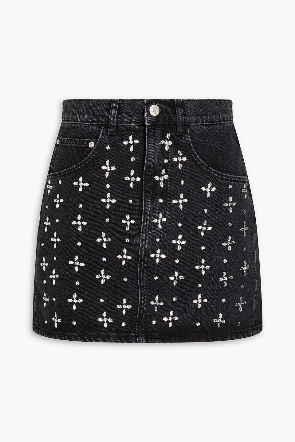 maje - crystal-embellished denim mini skirt - black - fr 34