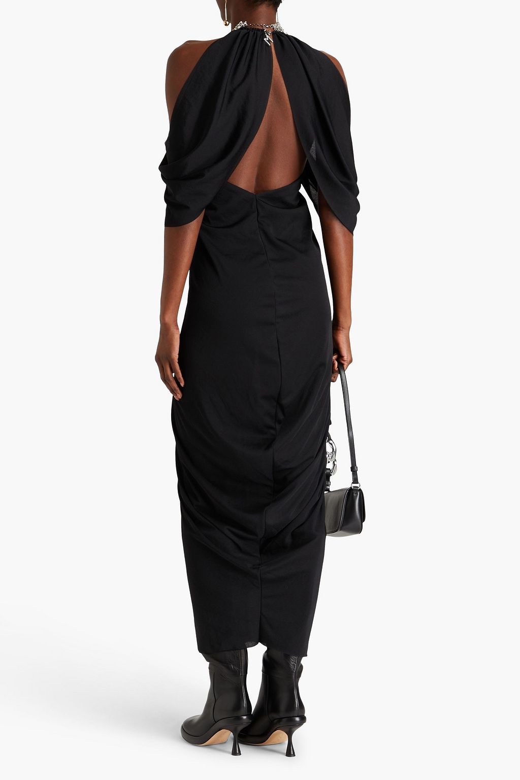 JW ANDERSON فستان درابيه متوسّط الطول من الجيرسي بأكتاف مفتوحة