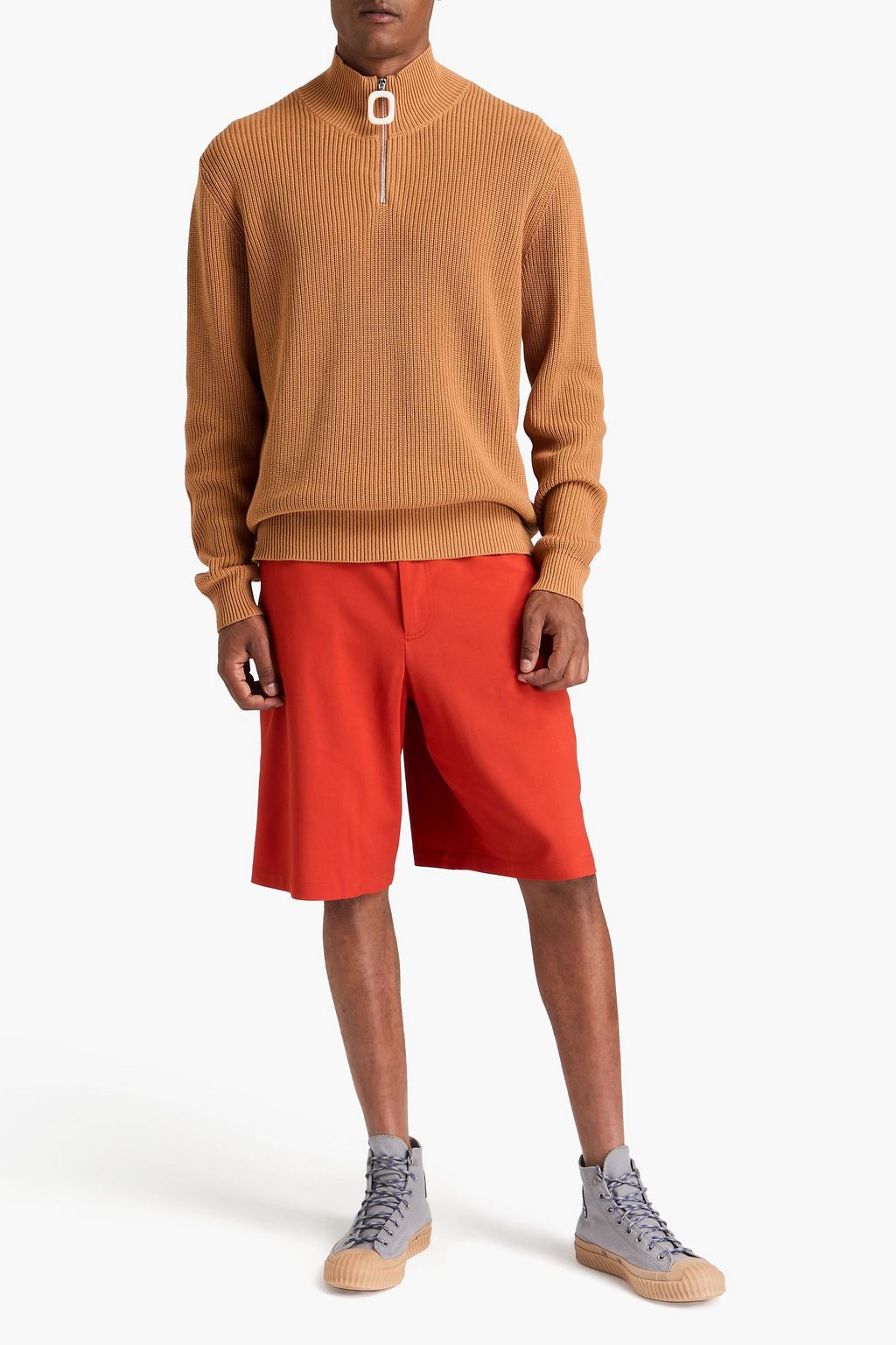 JW ANDERSON كنزة رياضية مضلّعة بنصف سحاب مصنوعة من القطن