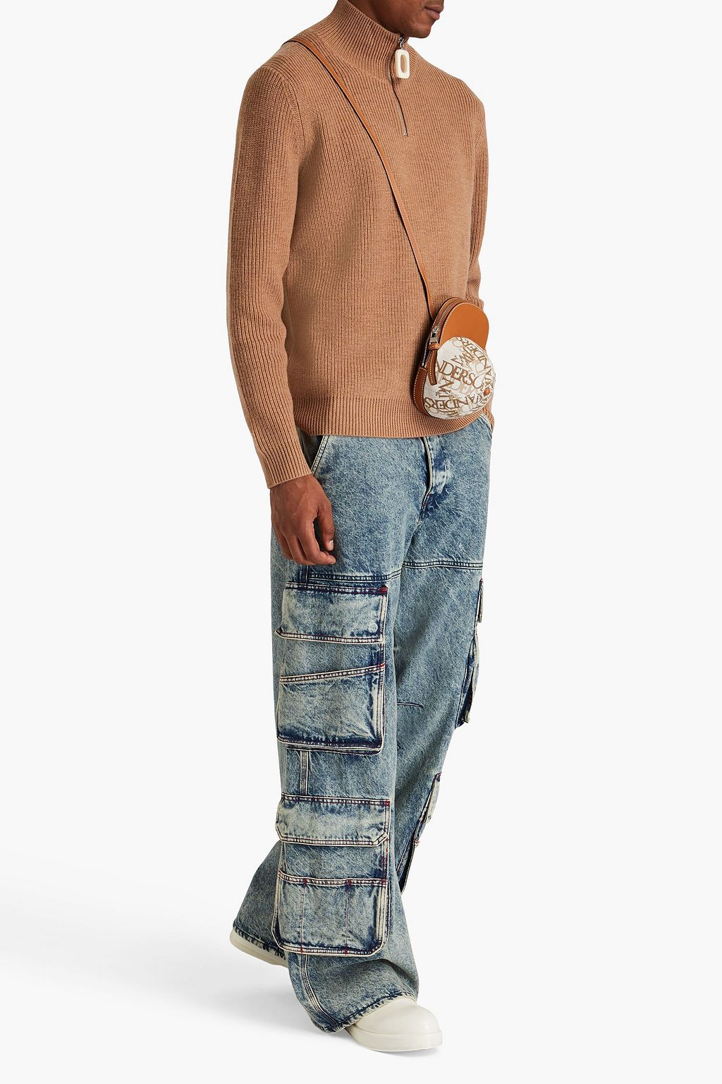 JW ANDERSON 리브 울 하프 지퍼 스웨터