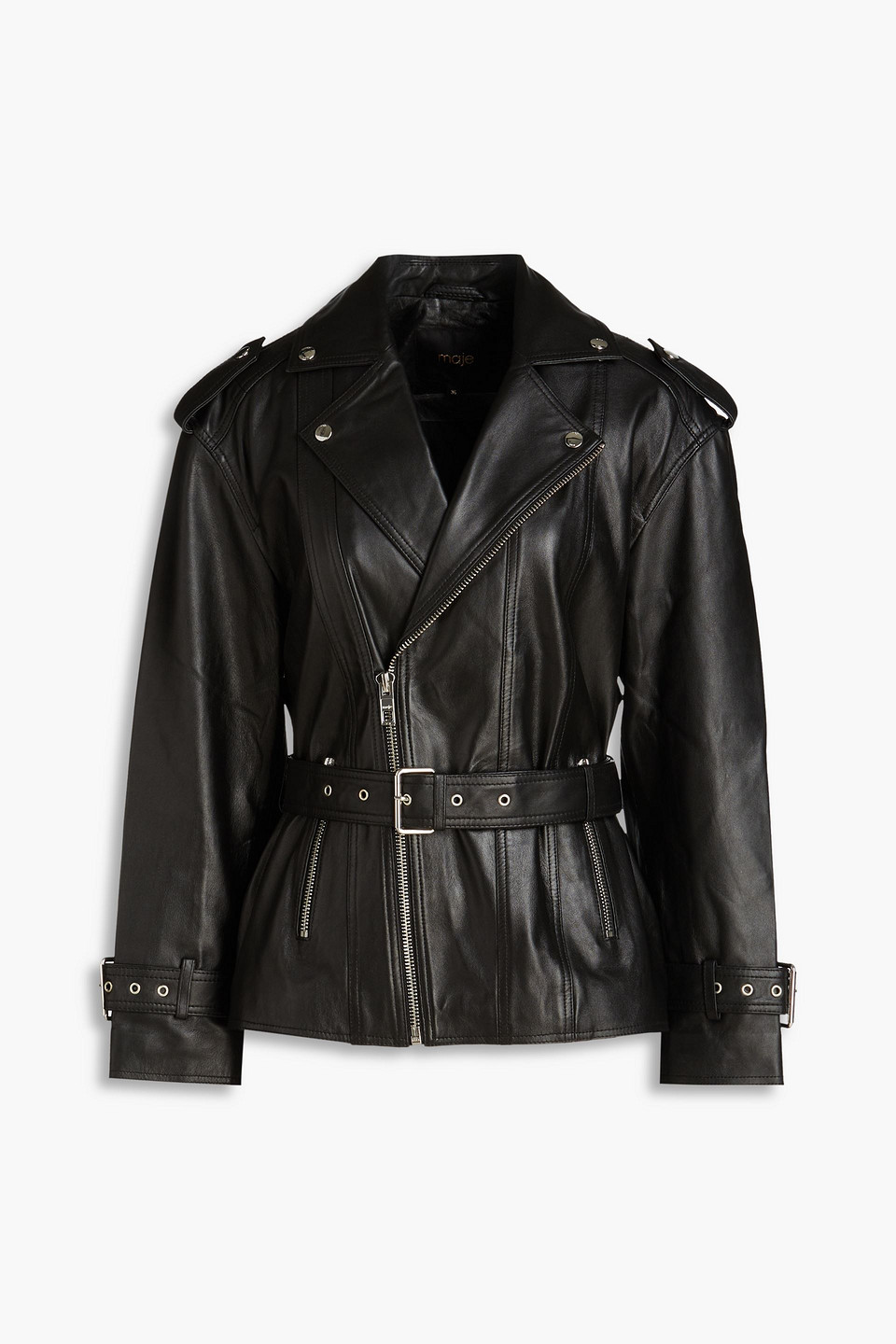 Belted leather biker jacket
