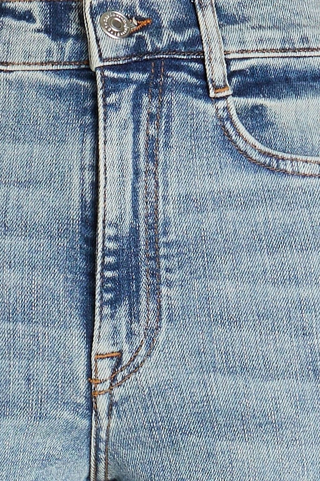 MAJE بنطلون جينز بأرجل مستقيمة وخصر عالٍ ومزين بالكريستال وبه فتحات
