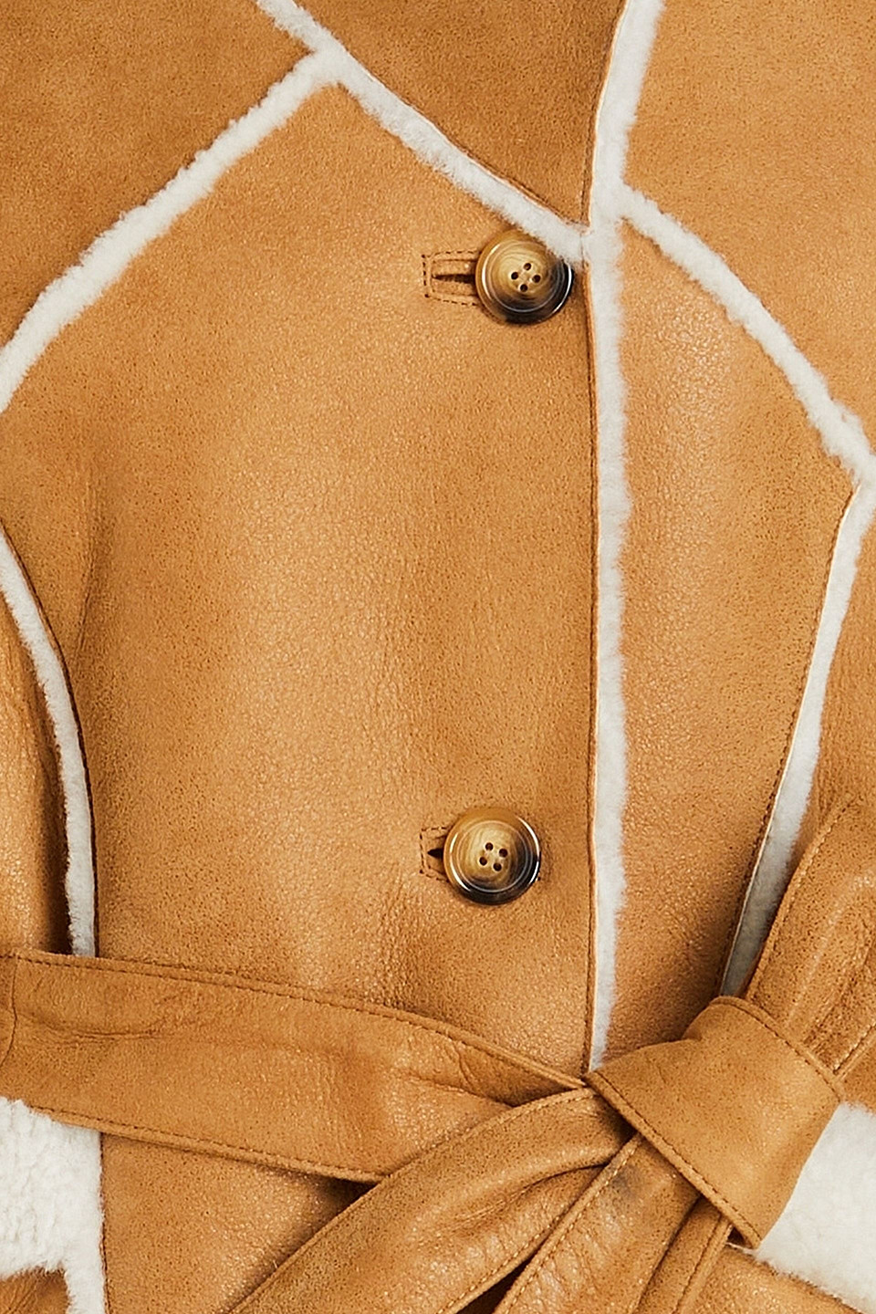 Maje Belted Shearling Coat In Camel