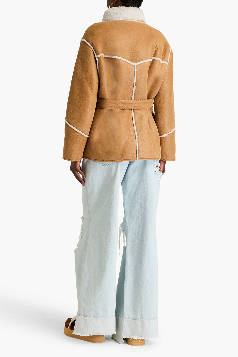  Maje - Belted Shearling Coat - Brown - Fr 38 