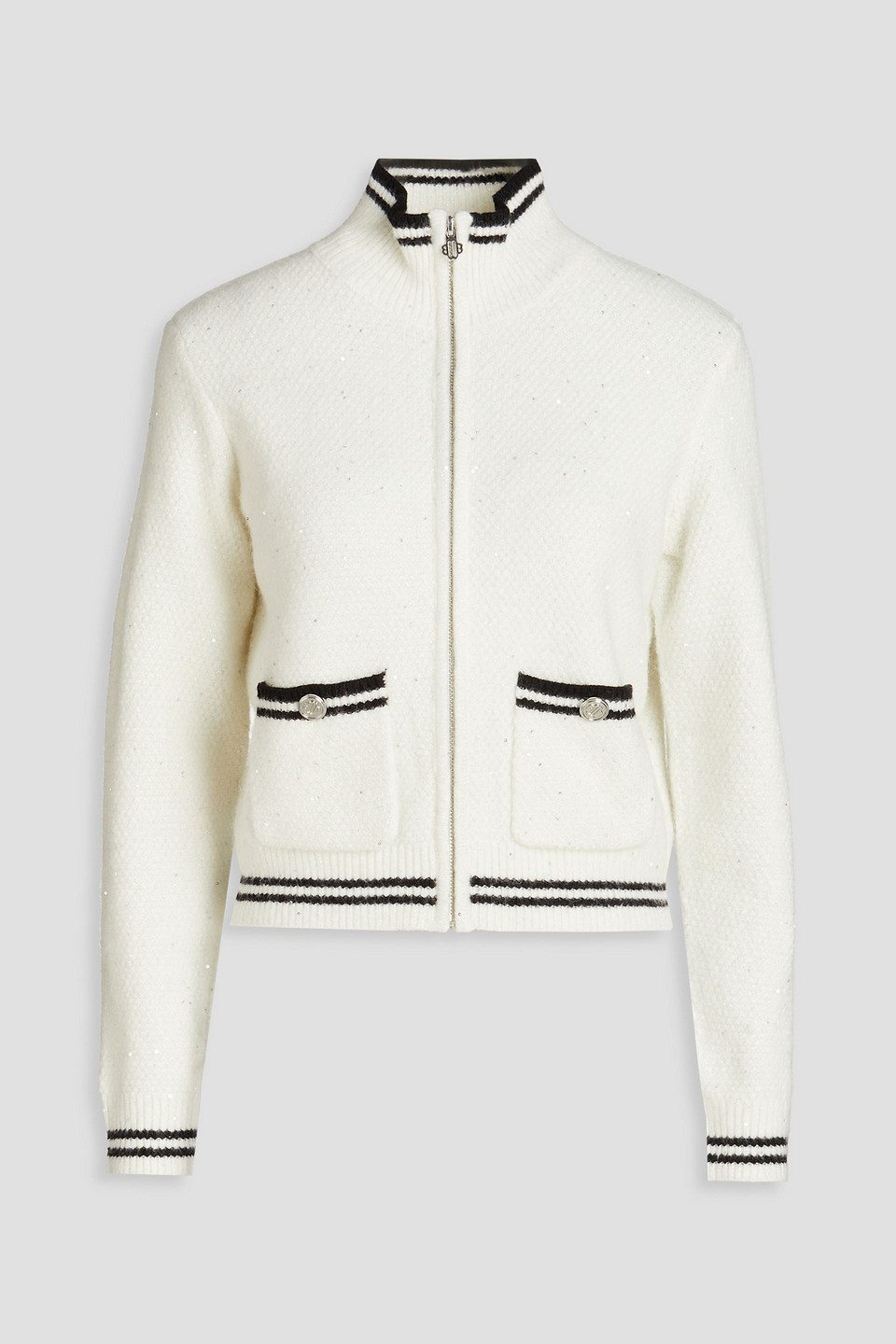 Maje Sequin-embellished Knitted Cardigan In White
