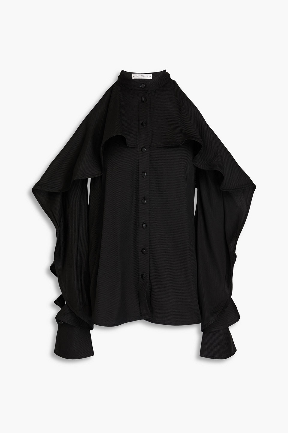 Palmer Harding Cold-shoulder Ruffled Twill Top In Black