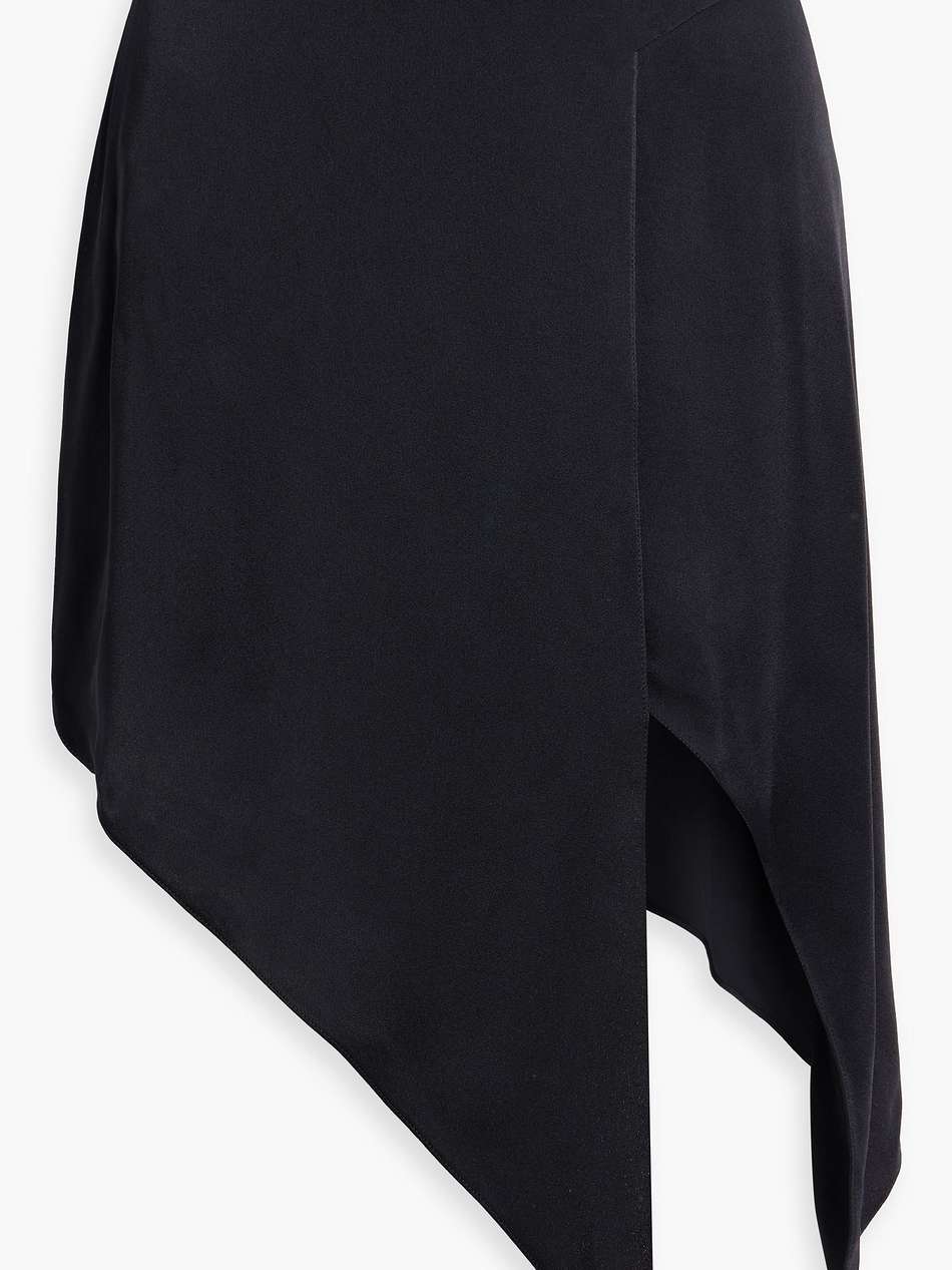 asymmetric satin-crepe midi skirt